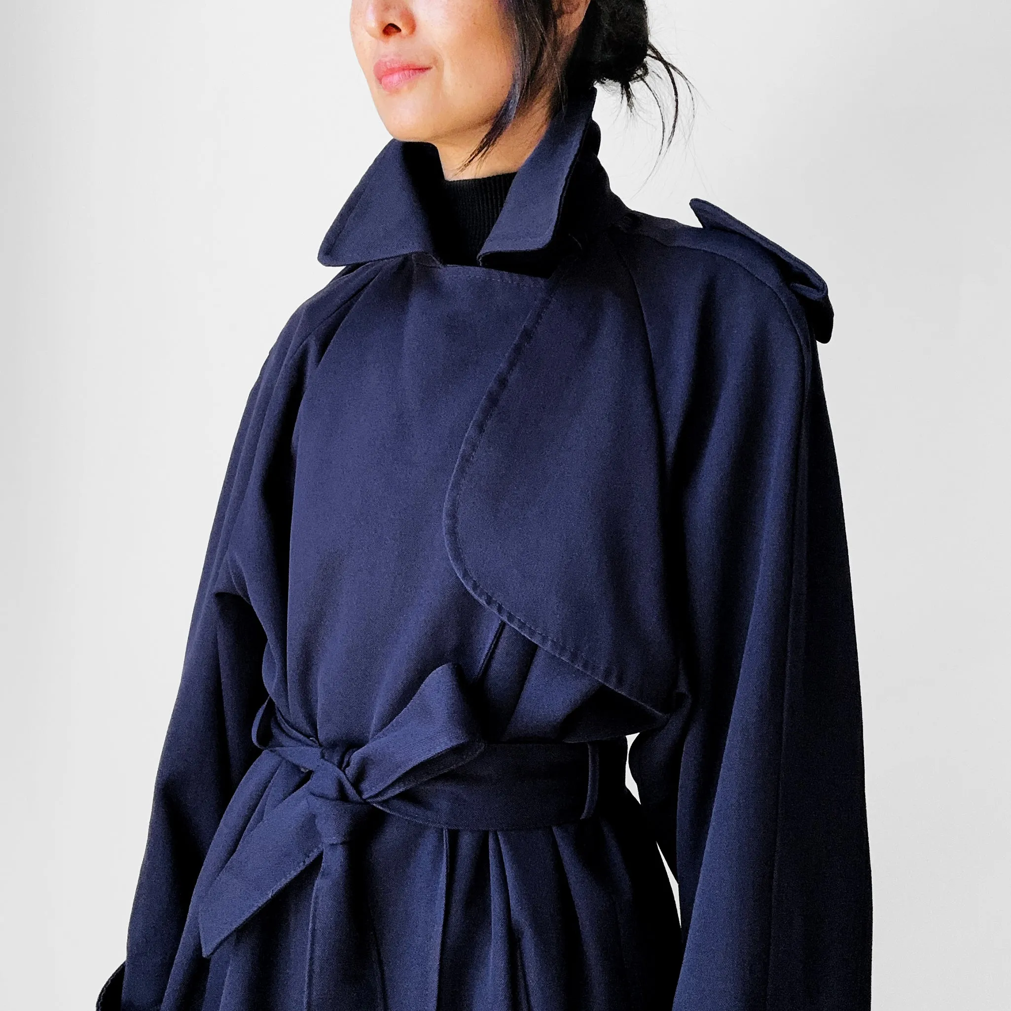 1980s Dark Eggplant Belted Double-Breasted Wool Trench Coat - Sz. S/M/L