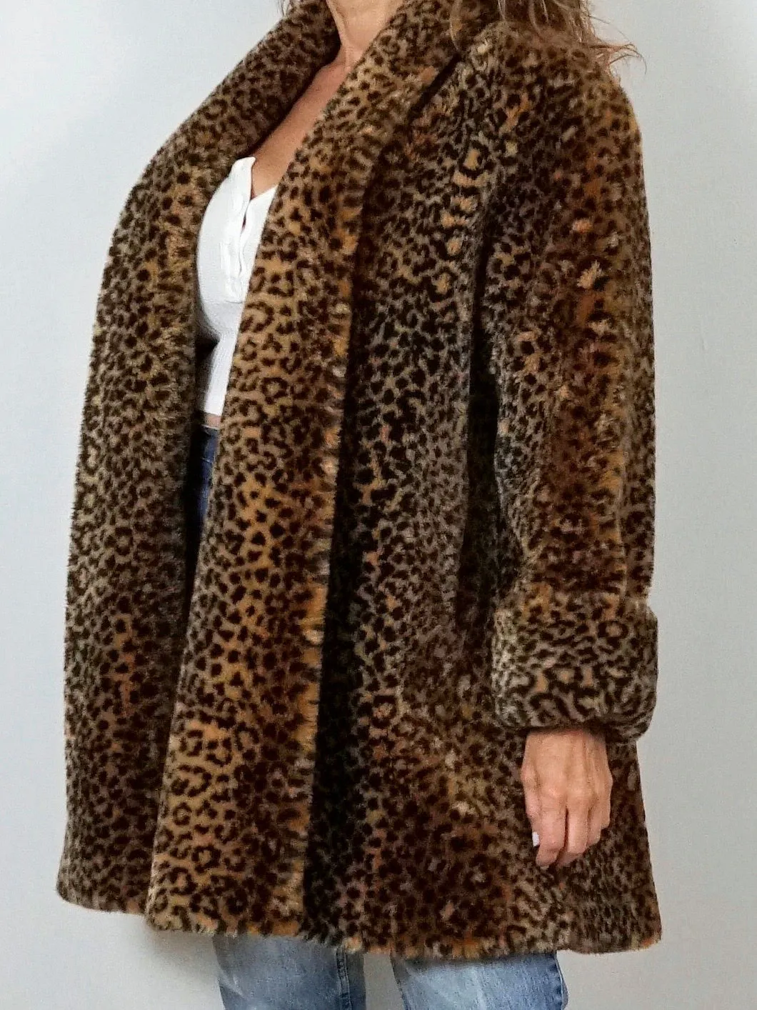 80's Leopard Faux Fur Swing Coat