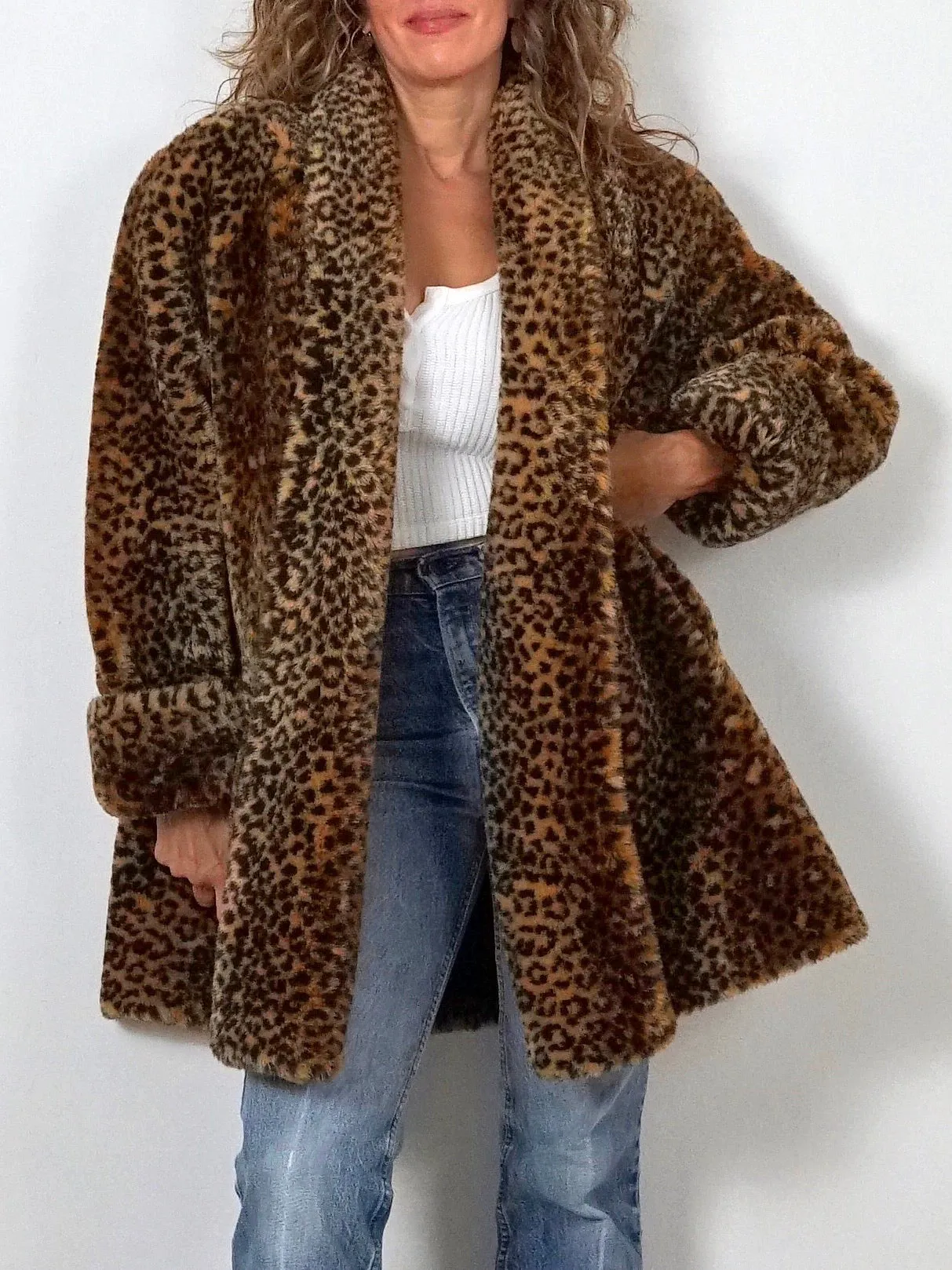 80's Leopard Faux Fur Swing Coat