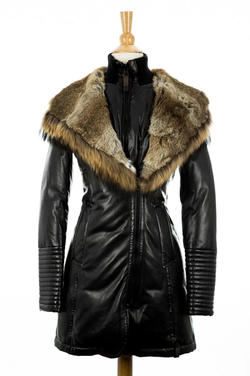 Adelyna Leather Coat With Fur Trim