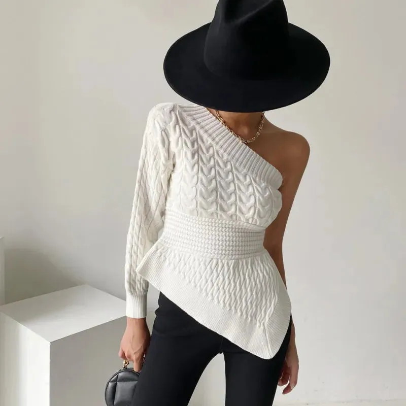 Albertina One Shoulder Cable Knit Sweater