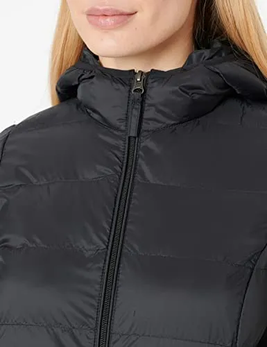 Amazon Essentials Women's Lightweight Water-Resistant Hooded Puffer Coat (Available in Plus Size), Black, Large