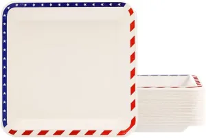 American Flag Contemporary Disposable Square Plate - Made From Natural Plant Fibers Compostable Eco Friendly