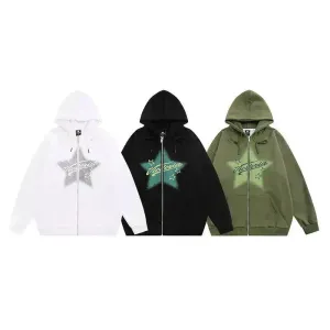 American street Star Printed Hoodie Cardigan unisex for fall winter