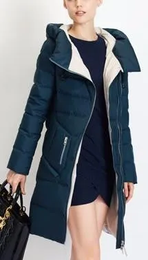 Asymmetric Zip Puffer Down Coat in Blue