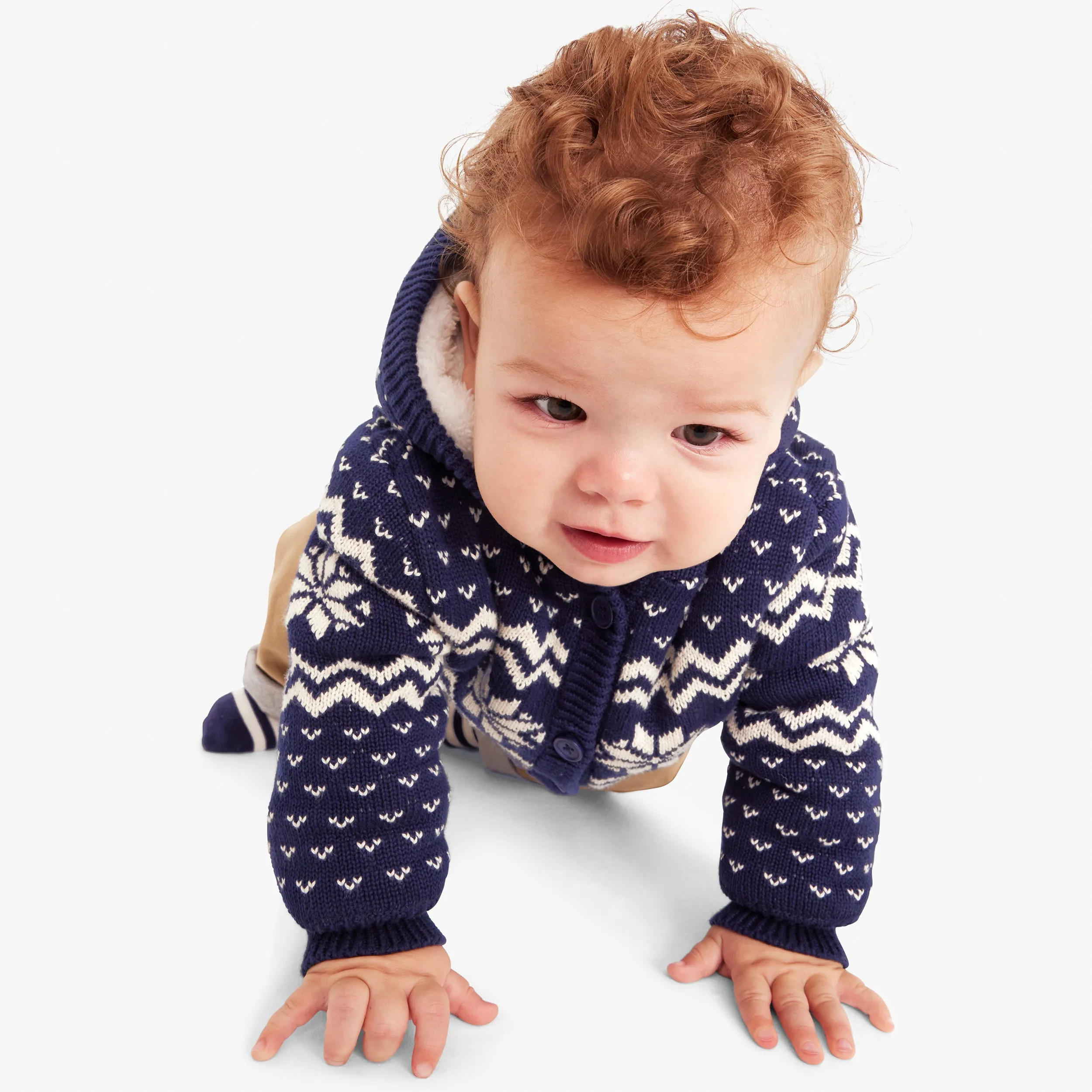 Baby fleece-lined cardigan in snowflake fair isle