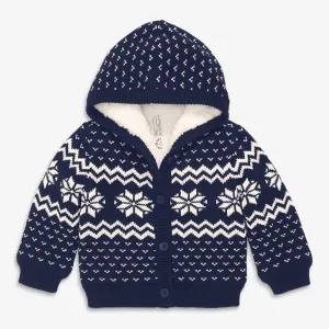 Baby fleece-lined cardigan in snowflake fair isle