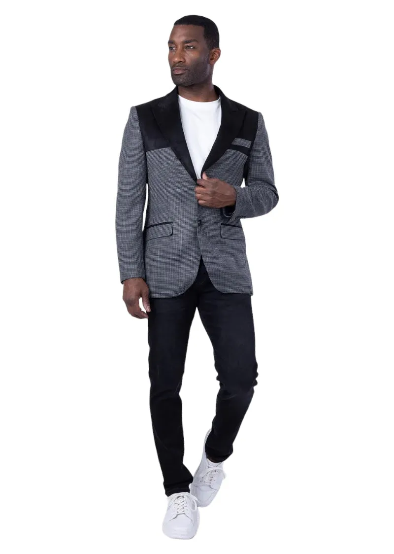 Barabas Men's Slim-Fit Black and Grey Blazer Jacket Style: REIMS-4BL44