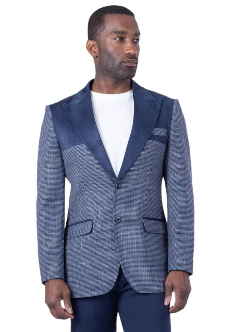 Barabas Men's Slim-Fit Blue and NavyBlazer Jacket Style: REIMS-4BL44