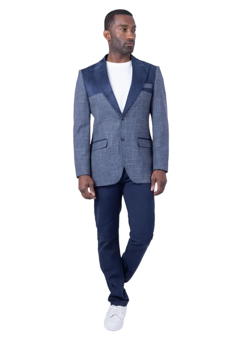 Barabas Men's Slim-Fit Blue and NavyBlazer Jacket Style: REIMS-4BL44