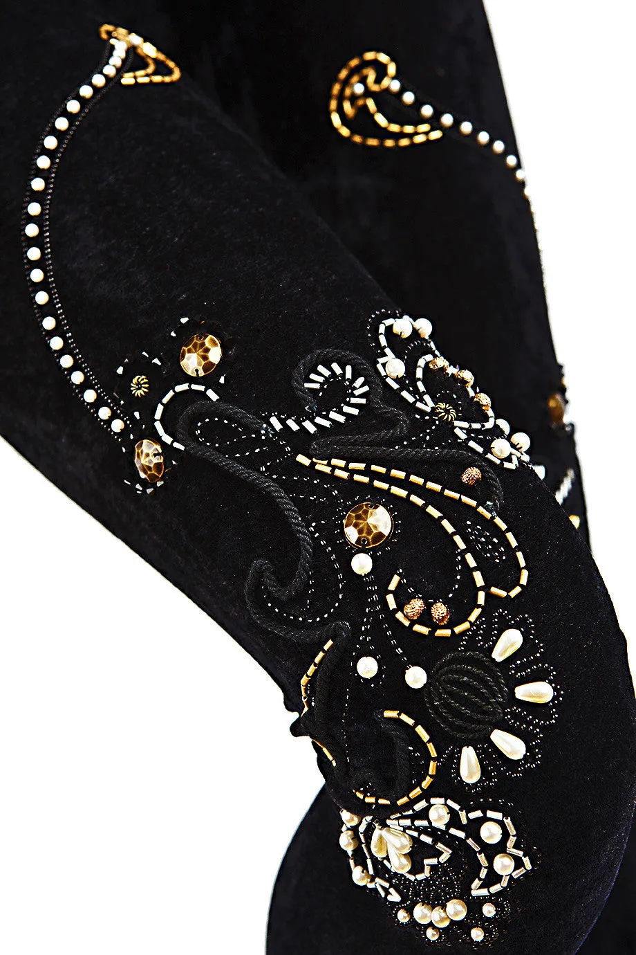 BEBAROQUE PRISCILLA Black Velvet Embroidered Leggings