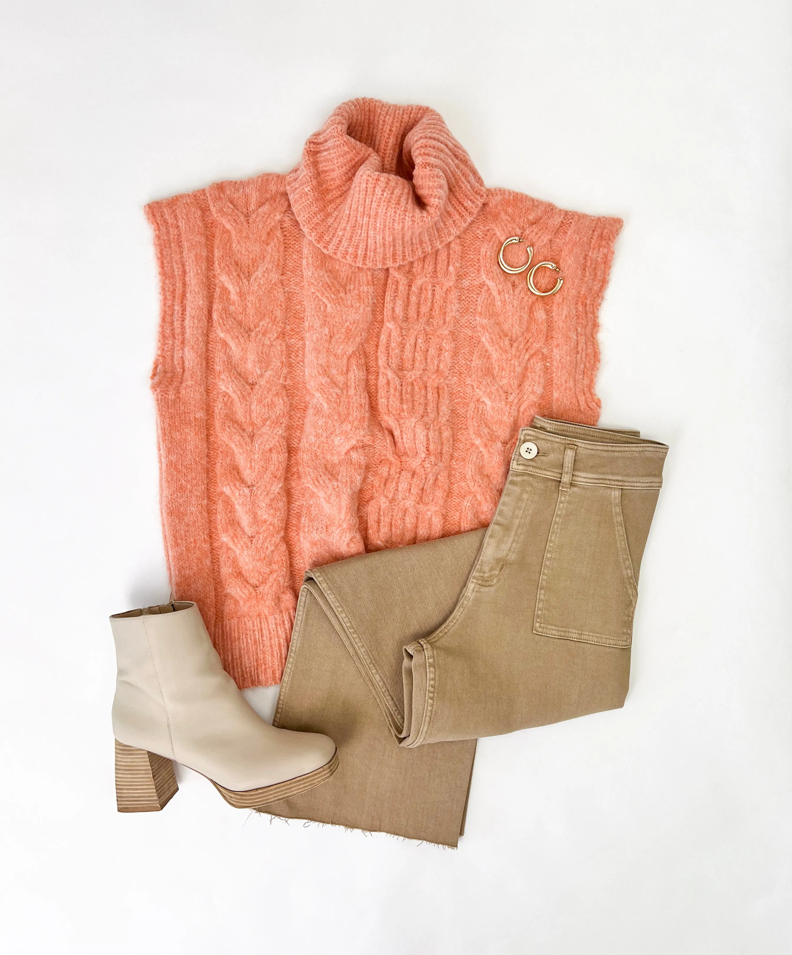 BEFORE WE GO PEACH CABLE KNIT SWEATER