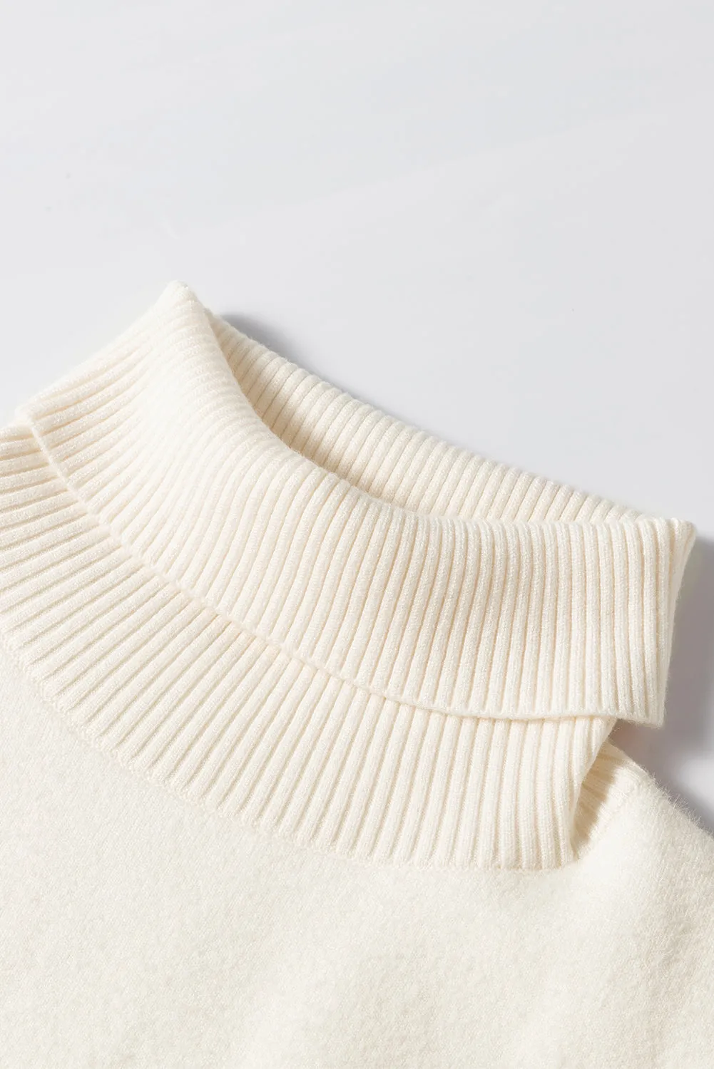 Beige Turtleneck Fleece Lined Knit Sweater