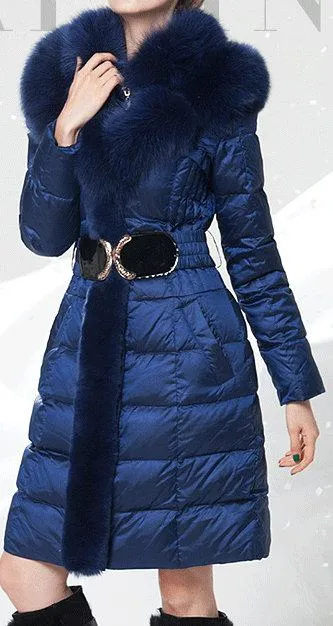 Belted Fox Fur Trim Puffer Coat