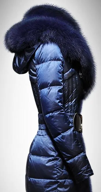 Belted Fox Fur Trim Puffer Coat