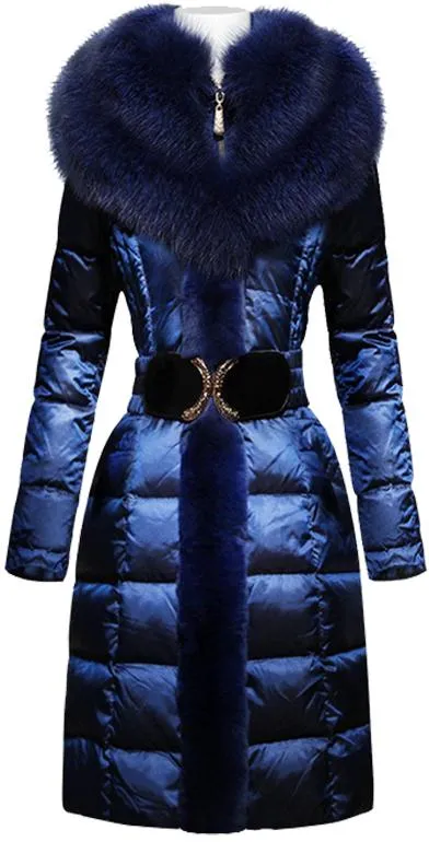 Belted Fox Fur Trim Puffer Coat