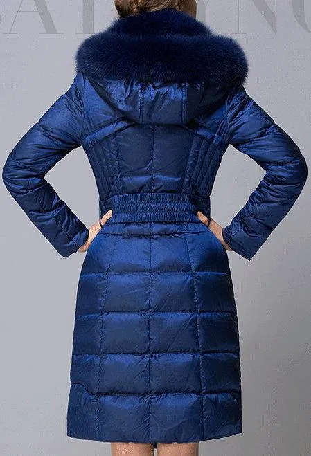 Belted Fox Fur Trim Puffer Coat