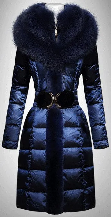 Belted Fox Fur Trim Puffer Coat