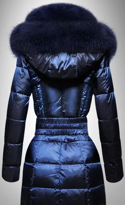 Belted Fox Fur Trim Puffer Coat