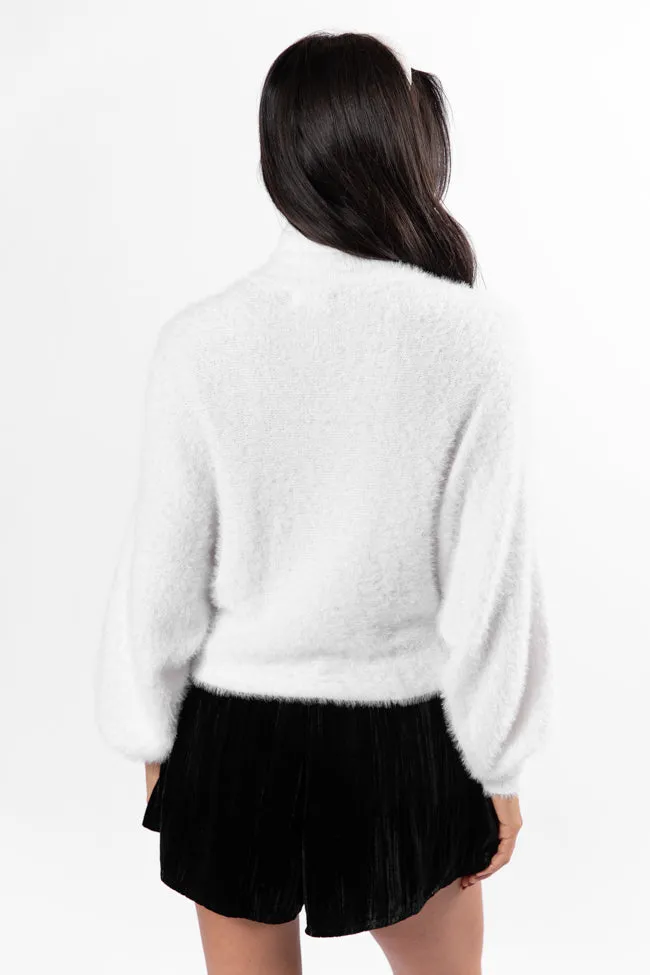 Beyond Me White Fuzzy Turtleneck Sweater FINAL SALE