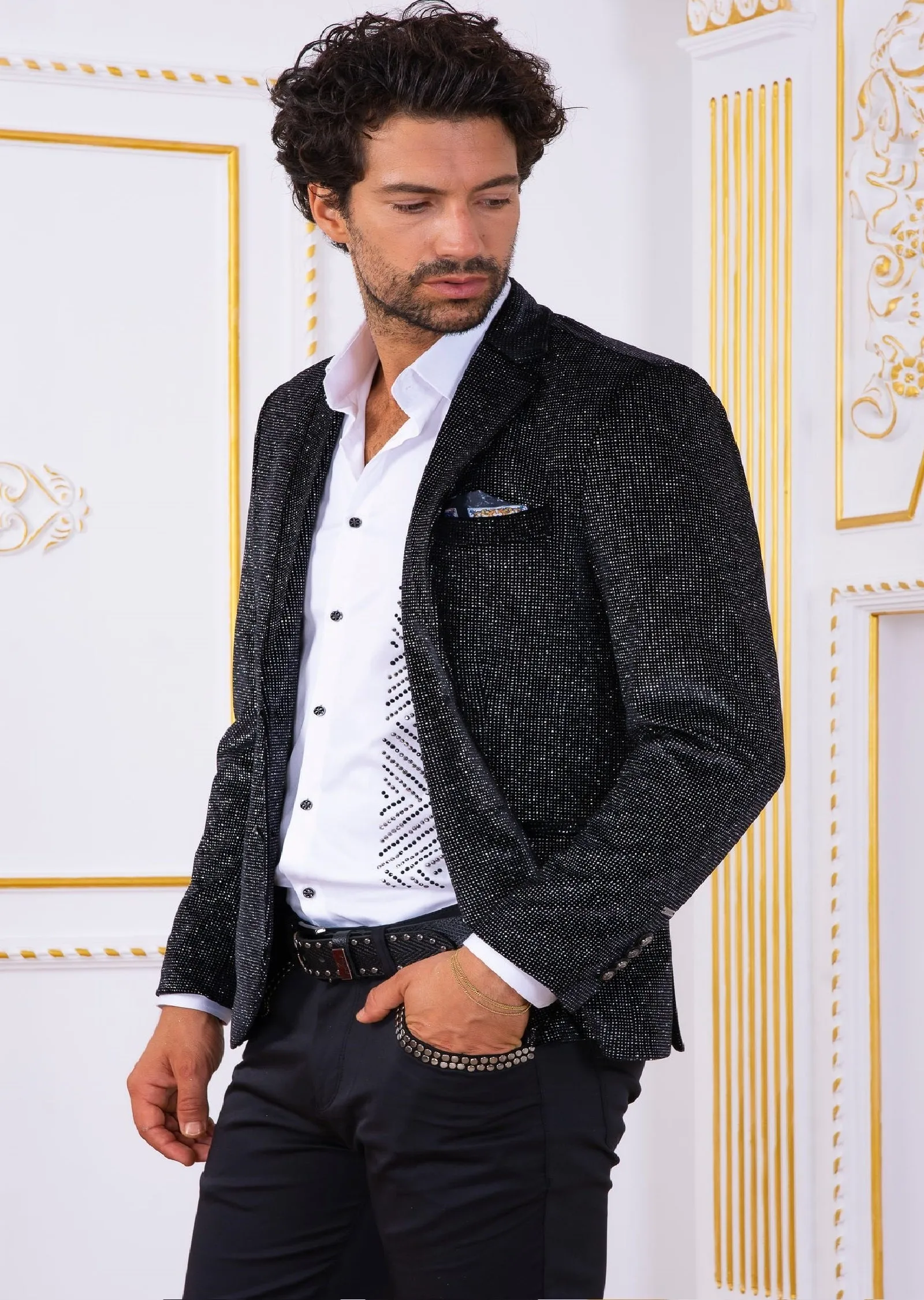 Black Silver Micro Velvet Blazer