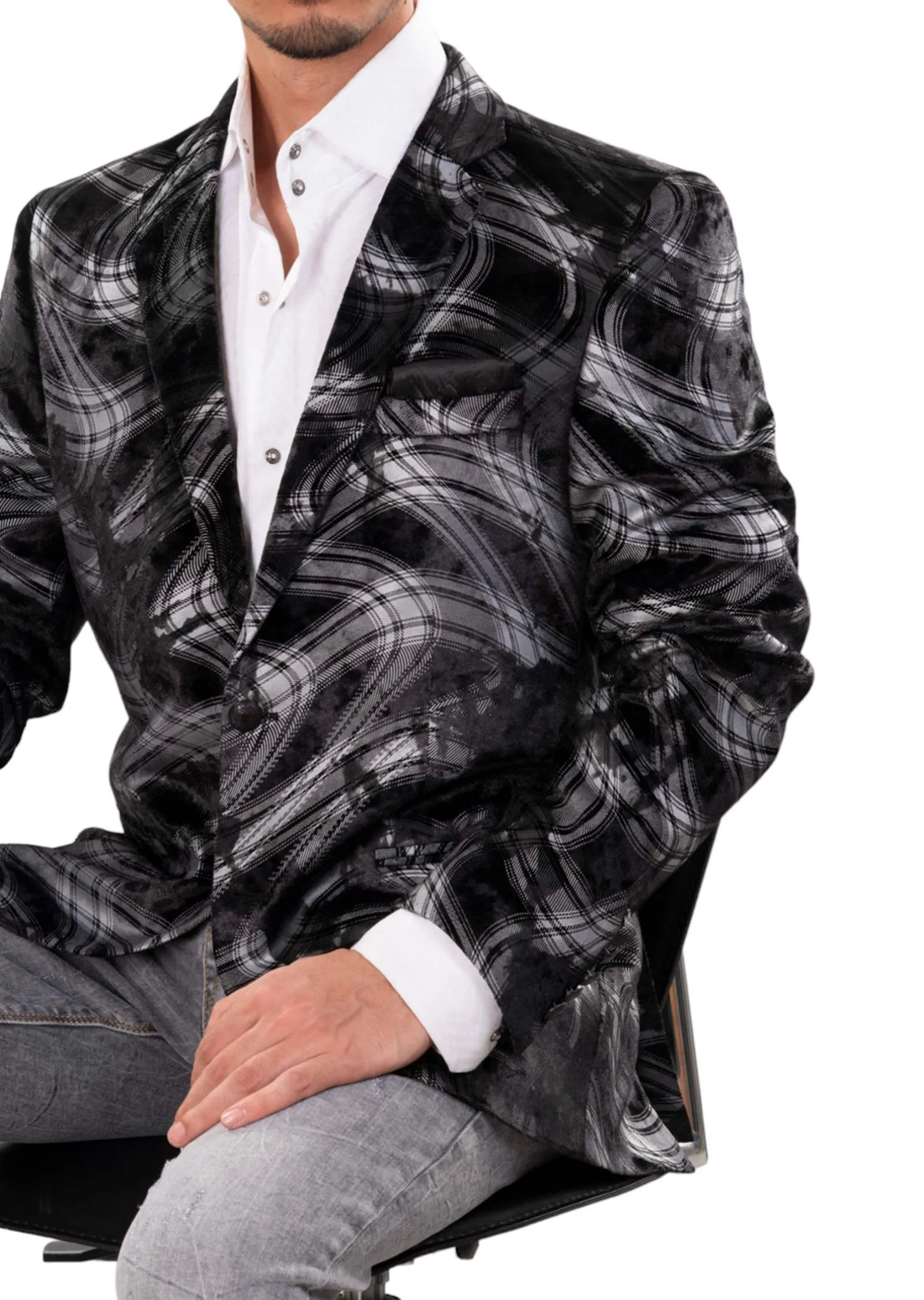 Black Silver Swirl Velvet Blazer