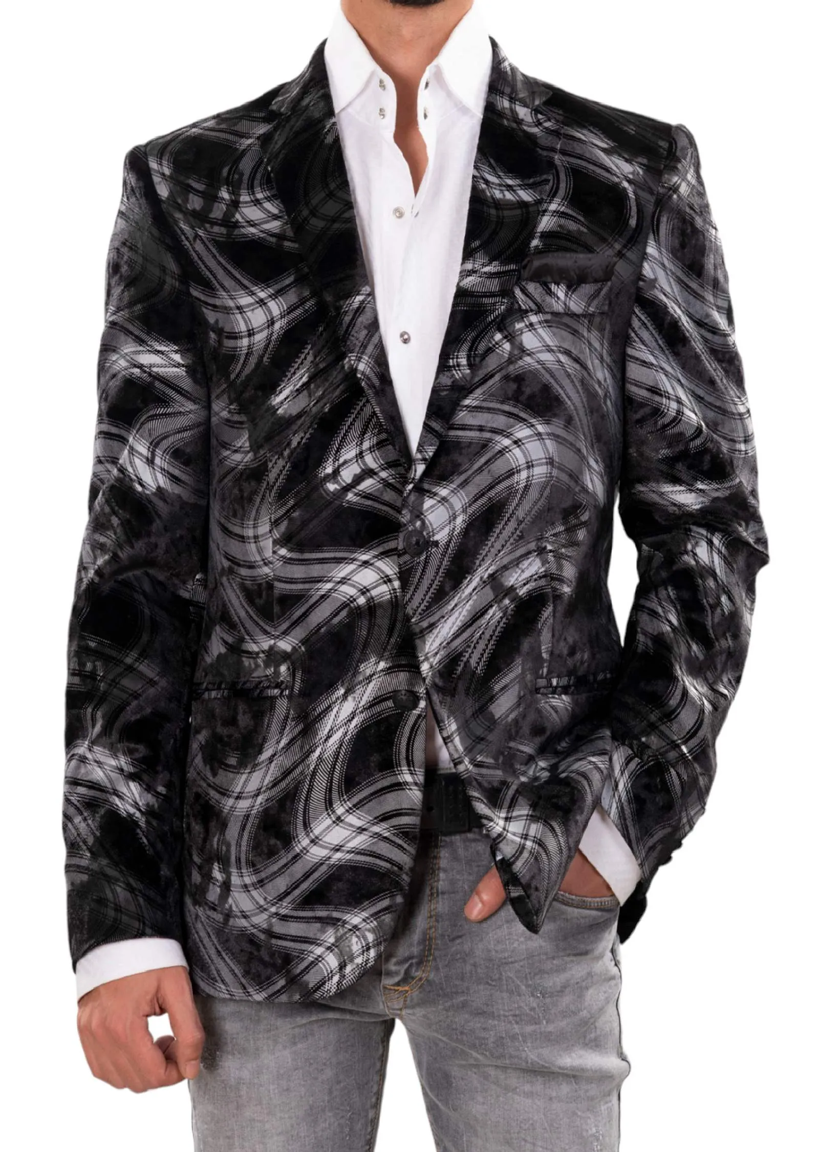 Black Silver Swirl Velvet Blazer