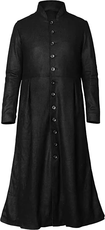 Black Wool Coat Matrix Detective Neo Costume Keanu Reeves Steampunk Gothic Trench Coat - E Genius