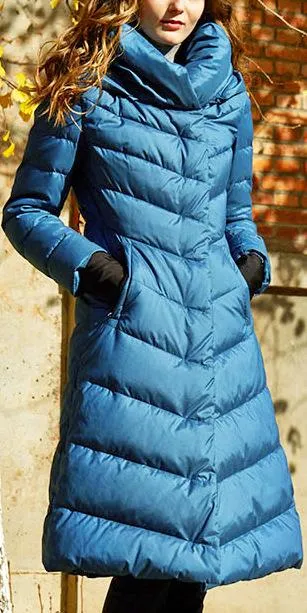 Blue Paneled Puffer Coat