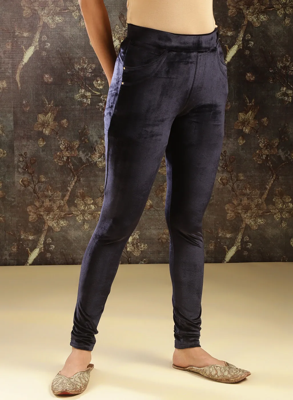 Blue Regular Velvet Jegging