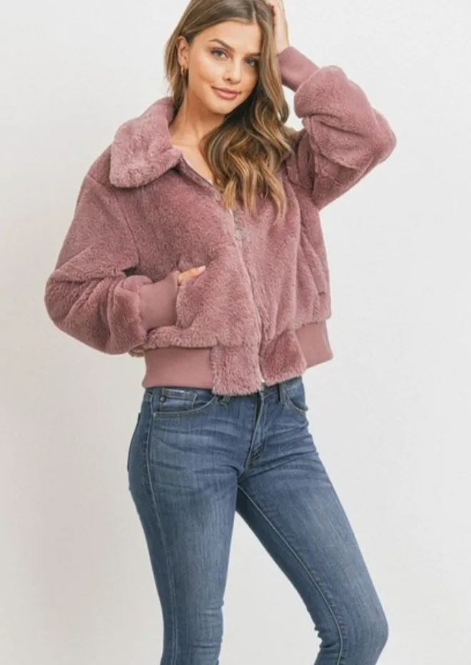 Blush  Fur Zip Up Jacket