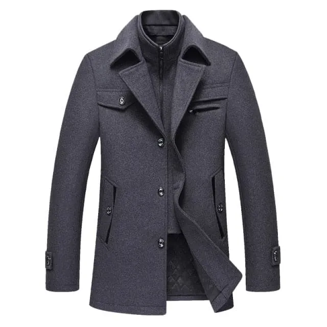 BOLU Design Men's Fashion Premium Quality Black Long Wool Coat Jacket