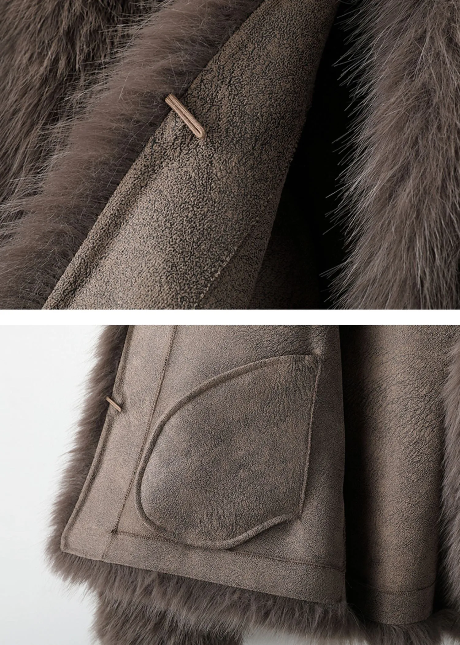 Brown Shawl Collar Faux Fur Short Coat