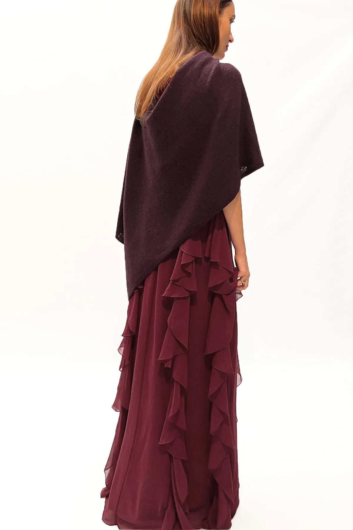 Burgundy cashmere poncho Multiway