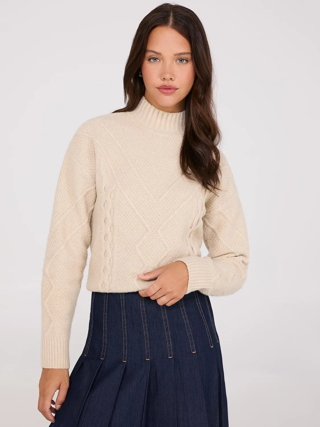 Cable Knit Mock Neck Sweater