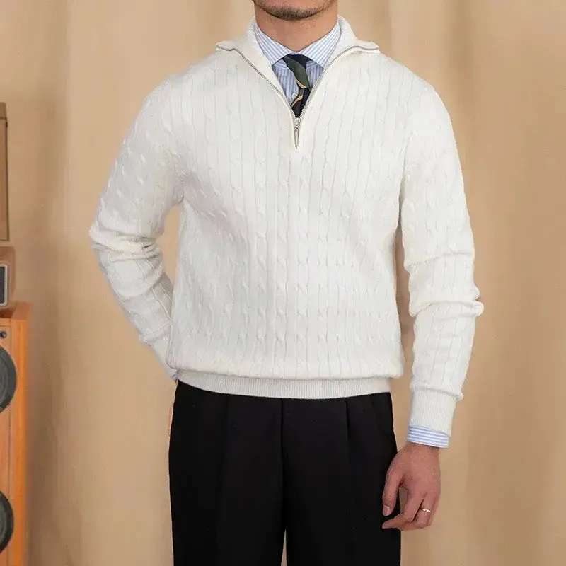 Cable-Knit Zip Neck Sweater - Cross & Crown