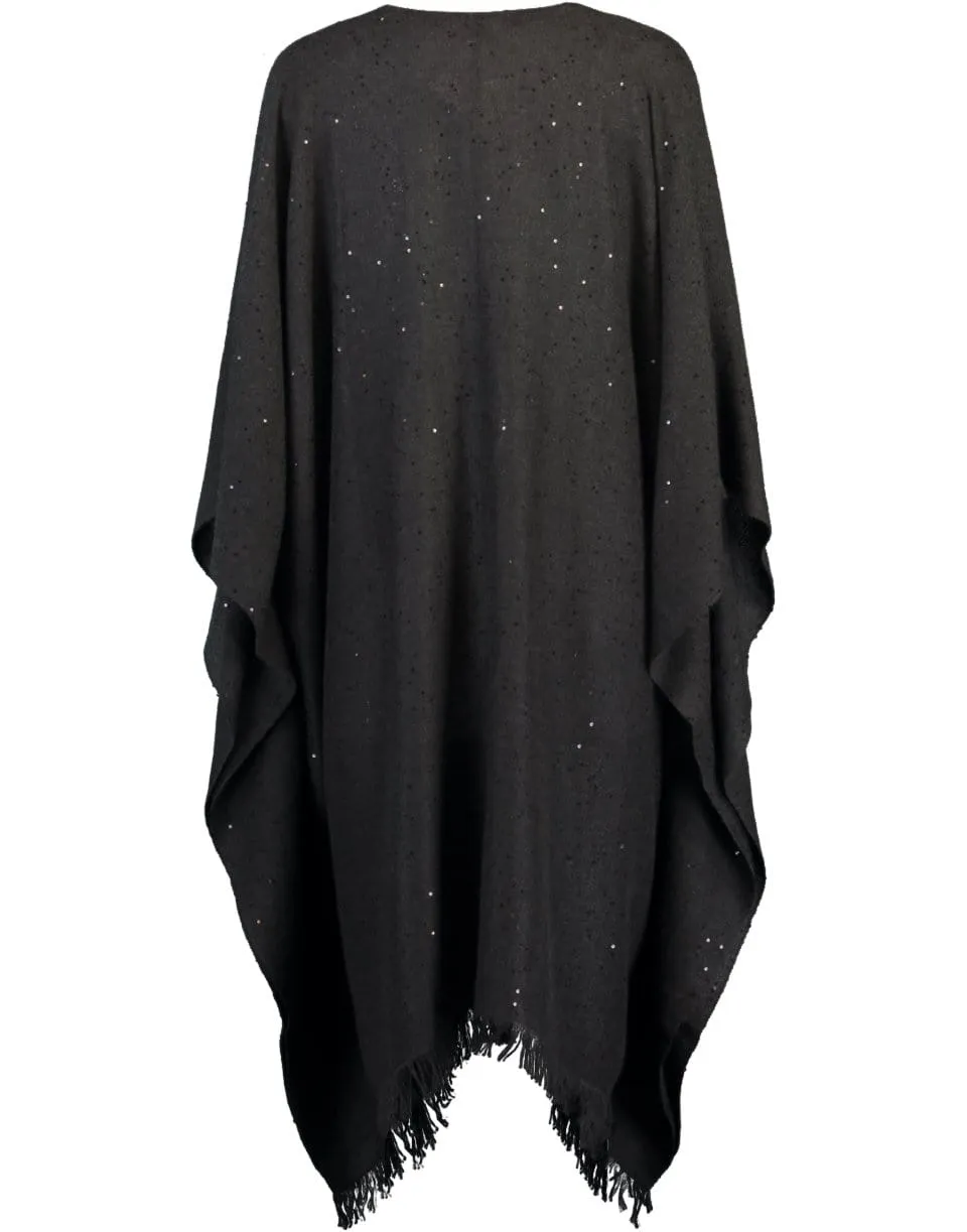 Cashmere Silk Paillette Poncho - Blackstone