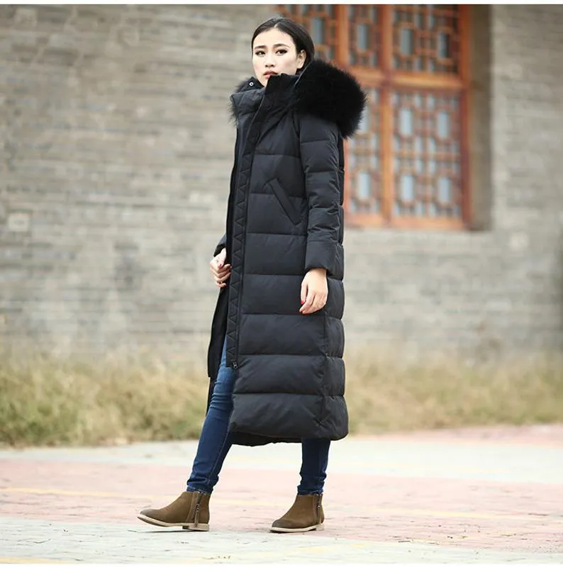 Casual Long Puffer Coat Women Down Coat Jacket Winter Down Jacket With Fur Trim 30211