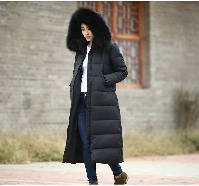 Casual Long Puffer Coat Women Down Coat Jacket Winter Down Jacket With Fur Trim 30211