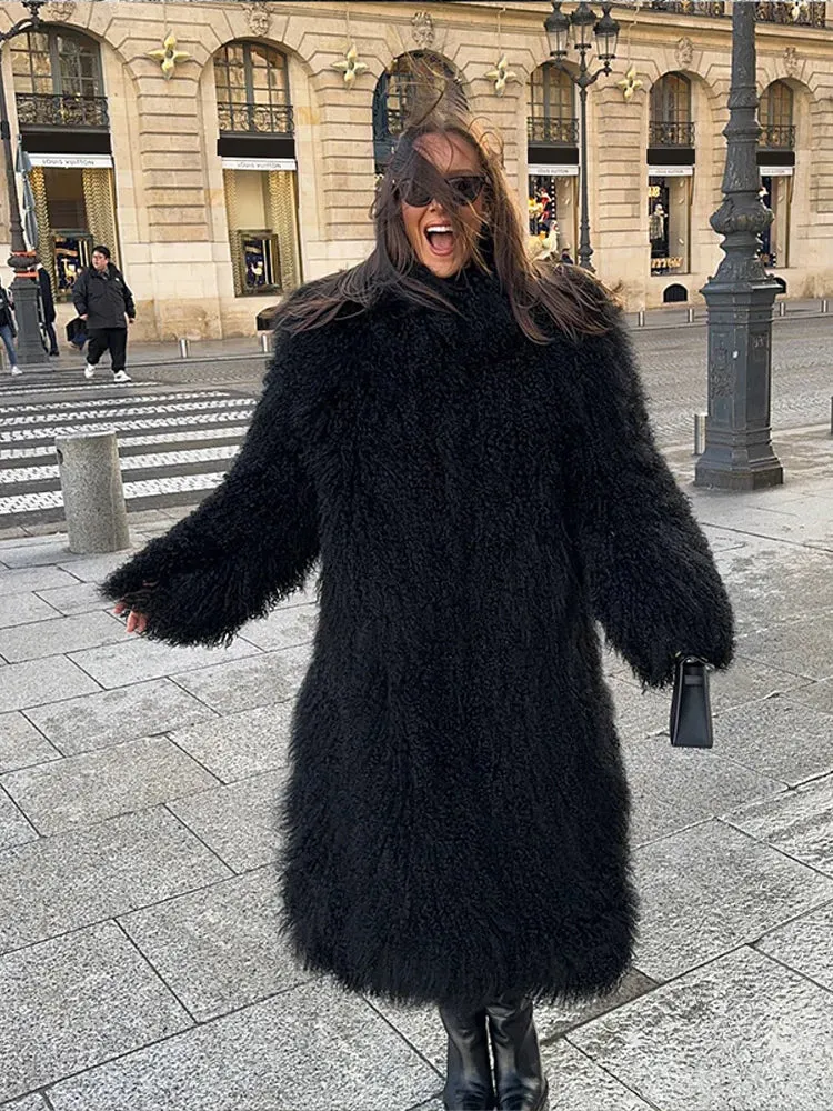 Chic Fluffy Faux Fur  Oversized Long Sleeve Warm coat