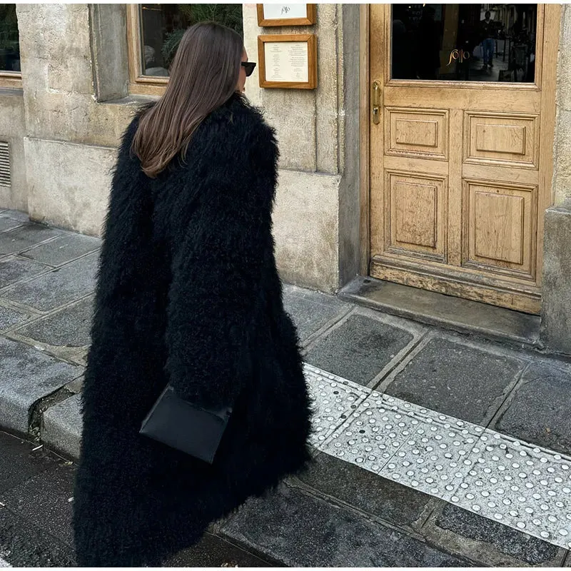 Chic Fluffy Faux Fur  Oversized Long Sleeve Warm coat