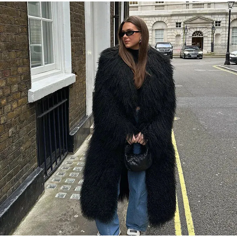 Chic Fluffy Faux Fur  Oversized Long Sleeve Warm coat