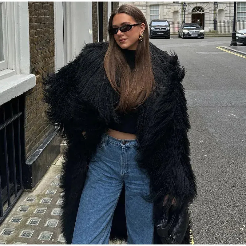 Chic Fluffy Faux Fur  Oversized Long Sleeve Warm coat