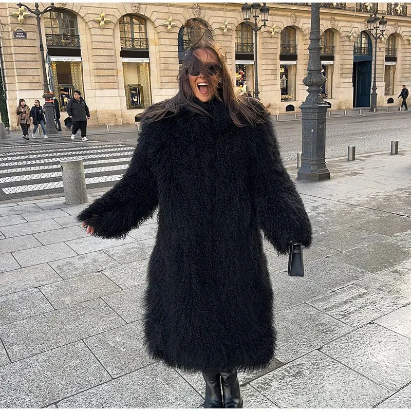 Chic Fluffy Faux Fur  Oversized Long Sleeve Warm coat