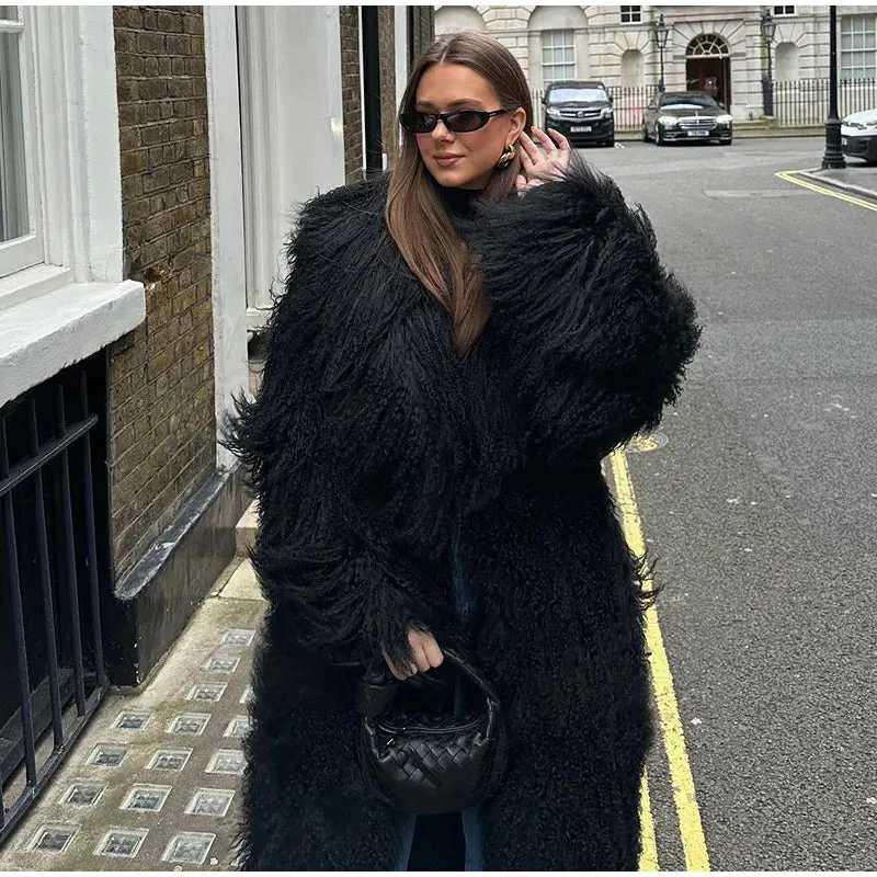 Chic Fluffy Faux Fur  Oversized Long Sleeve Warm coat