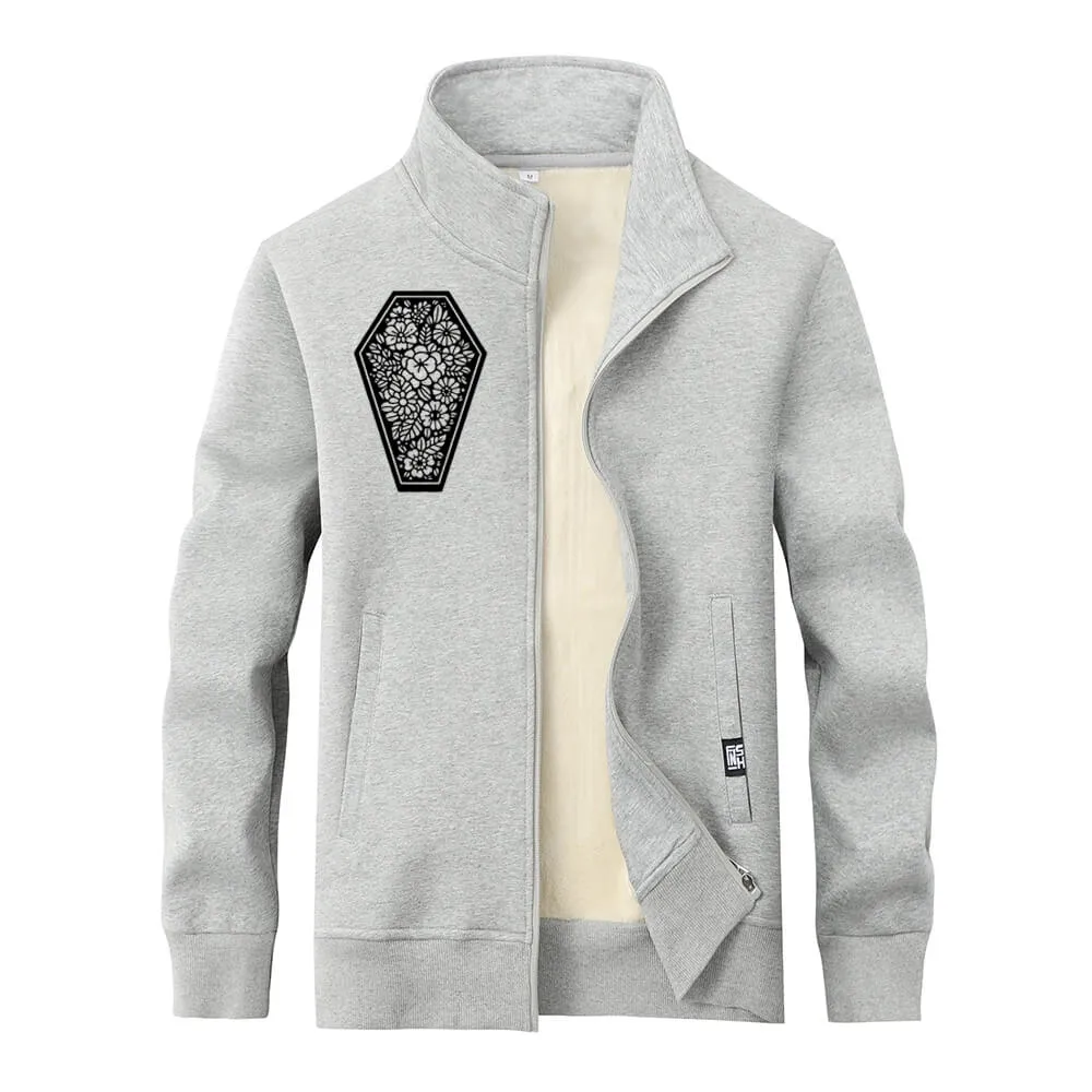 Coffin With Flower Stand Collar Zip Fleece Cardigan