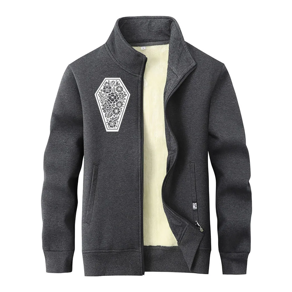 Coffin With Flower Stand Collar Zip Fleece Cardigan