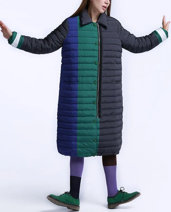 Color-Block Paneled Puffer Down Coat