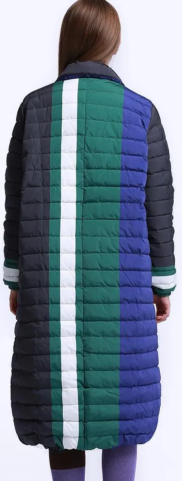 Color-Block Paneled Puffer Down Coat