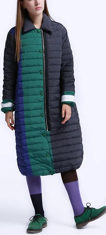 Color-Block Paneled Puffer Down Coat